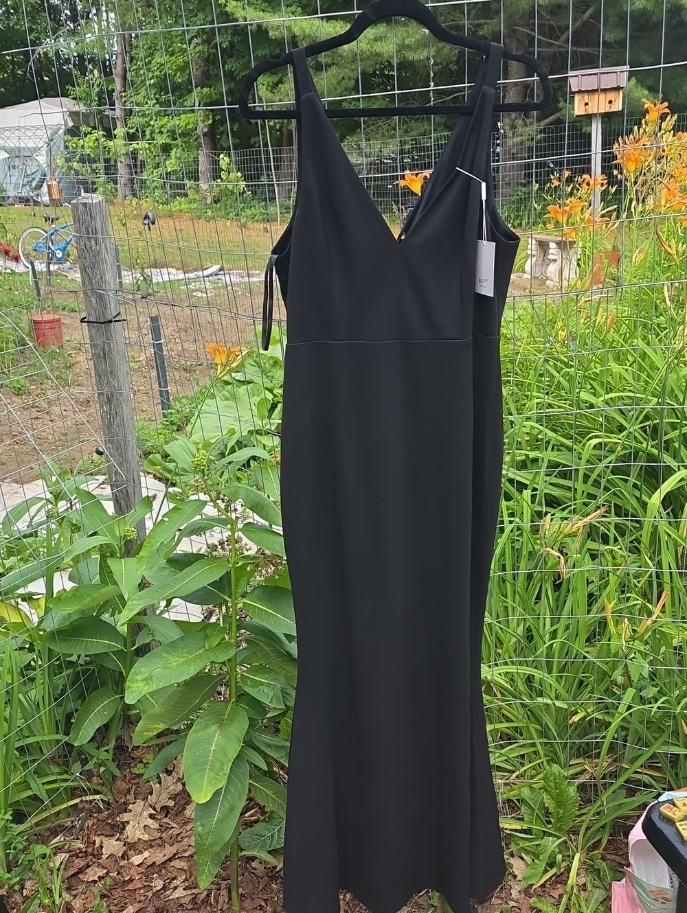 Black V-Neck Maxi Dress with Slim Straps - Picture 1 of 3